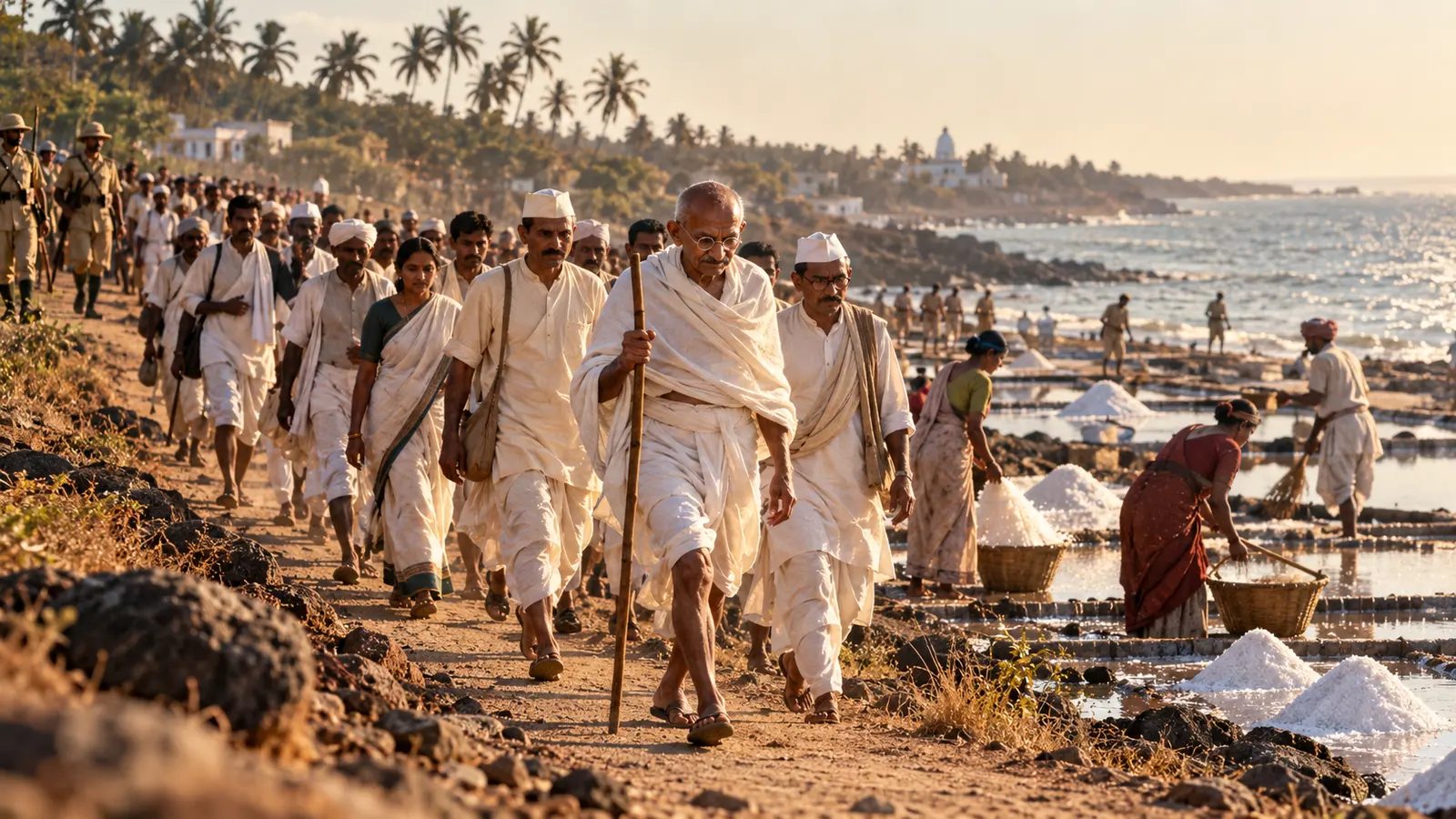 Illustration: The Salt March, Sabarmati to Dandi, Gujarat, 12 March – 6 April 1930
