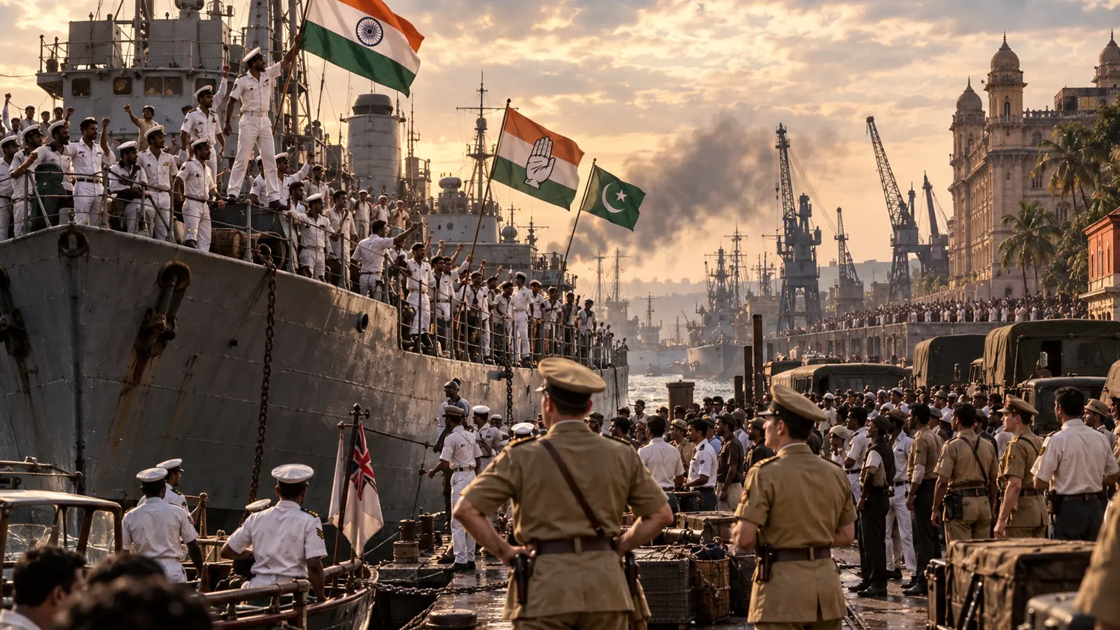 Illustration: Mutiny in the Fleet, HMIS Talwar · Bombay Harbour, 18 February 1946