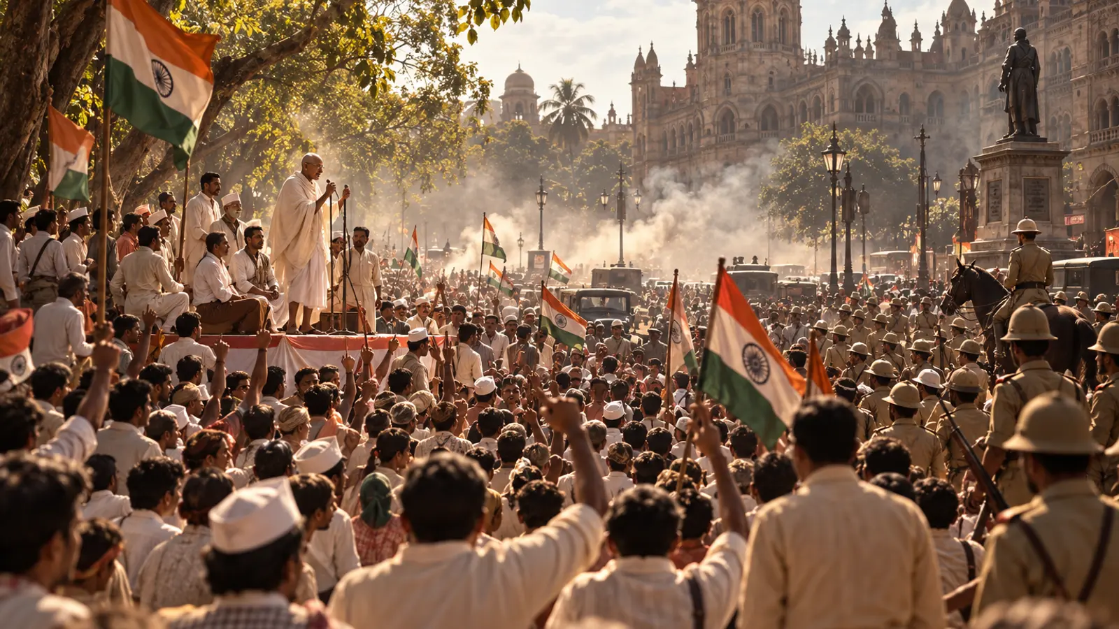 Illustration: Quit India, Gowalia Tank Maidan, Bombay, 8 August 1942